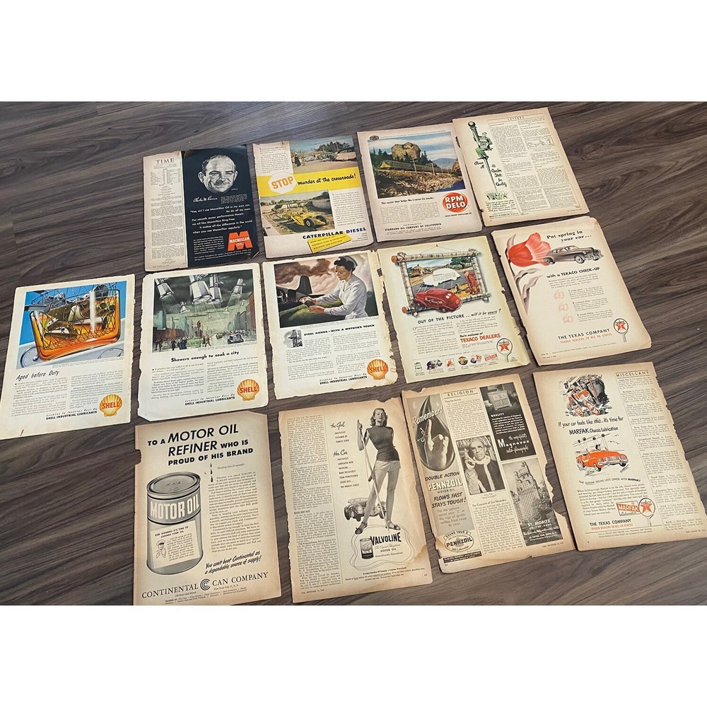 Lot 13 Vtg 1940s American Diesel Gas Oil Ads Shell Texaco Pennzoil Valvoline
